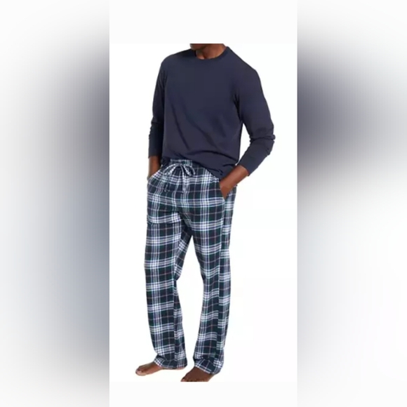 Gap Men's Flannel Cozy Crewneck Long Sleeve Drawcord Pajama Set Mens (New) - Picture 2 of 3